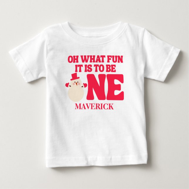 Camiseta Para Bebê Natal Que Divertido Primeiro Aniversário (Frente)