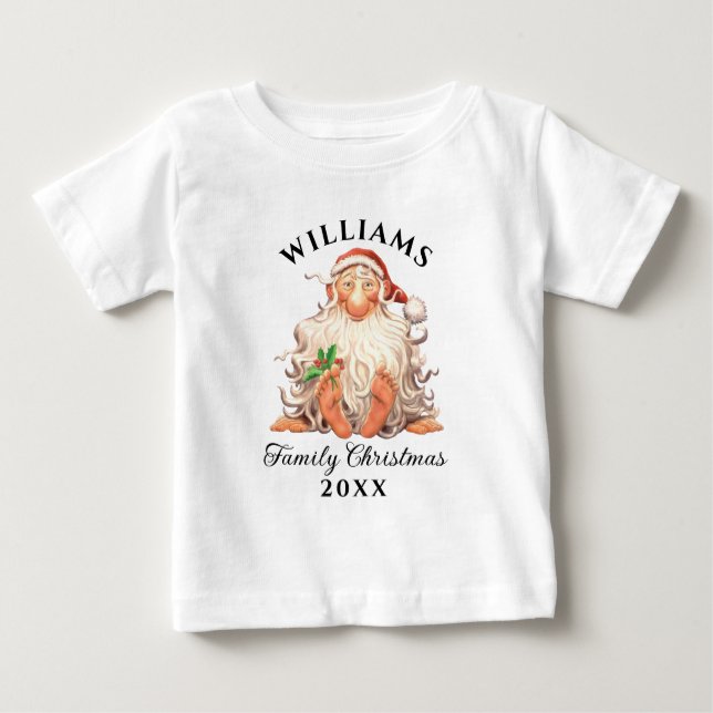 Camiseta Para Bebê Natal Retro da Família com Nome e Ano (Frente)