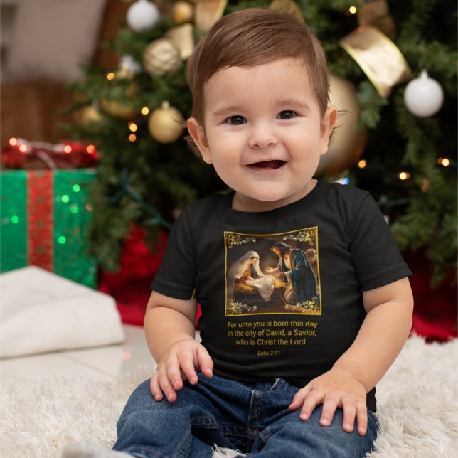 Camiseta Para Bebê Natal Santa Família Religiosa Luke 2:11 (Criador carregado)