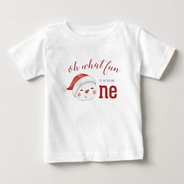 Camiseta Para Bebê Natal Snowman Primeiro Aniversário (Frente)