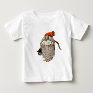 Camiseta Para Bebê Natal Tomten da avó com gato cinzento