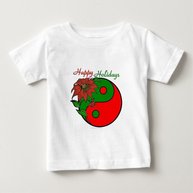 Camiseta Para Bebê Natal Yin Yang Poinsettia (Frente)