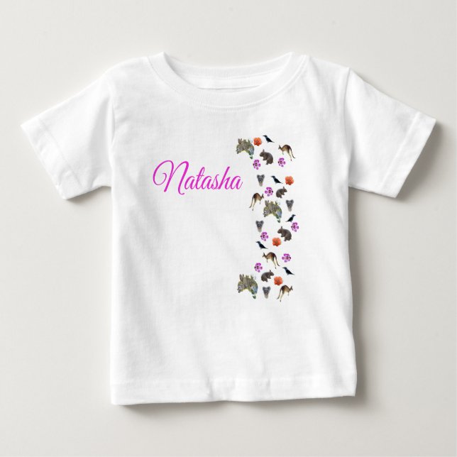Camiseta Para Bebê Natasha, Nome Com Vida Selvagem Australiana,   (Frente)