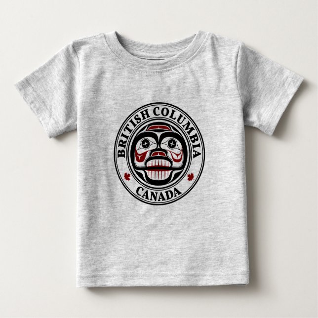 Camiseta Para Bebê Nativo Americano Vermelho Negro Haida Art Crânio (Frente)