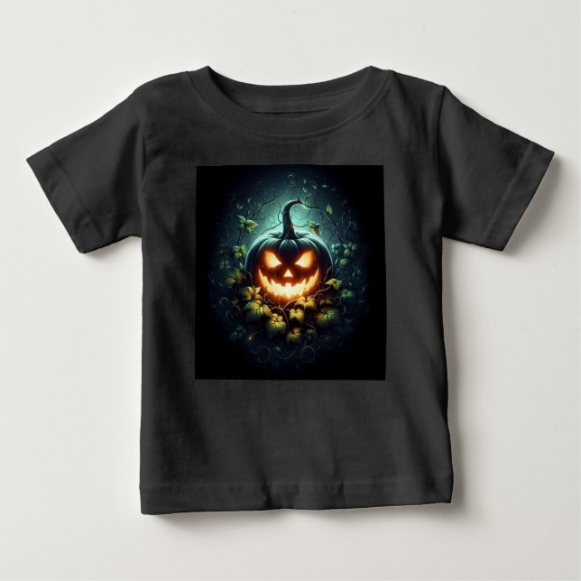 Camiseta Para Bebê Natureza assustadora brilhando Abóbora-das-Hallowe (Frente)