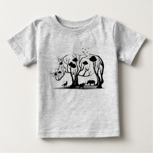 Camiseta Para Bebê Natureza Selvagem da Arte Árvore Rinoceronte Artis