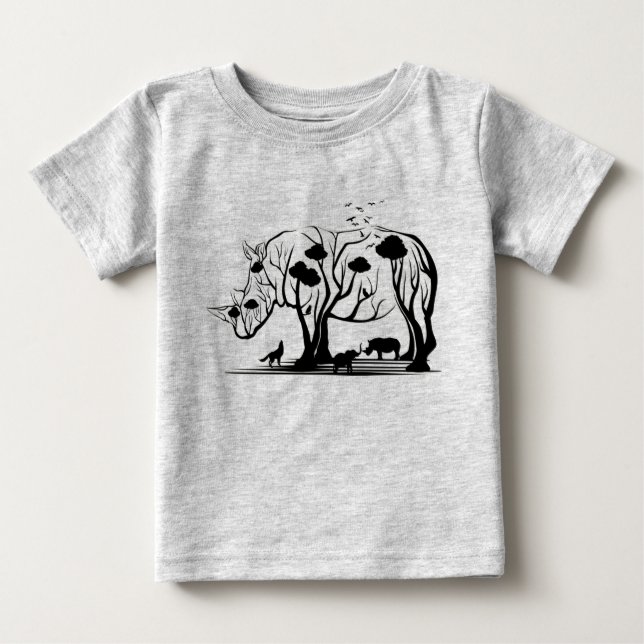 Camiseta Para Bebê Natureza Selvagem da Arte Árvore Rinoceronte Artis (Frente)