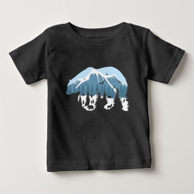 Camiseta Para Bebê Natureza Selvagem Lobos Ursos Polares Artes de Mon (Frente)