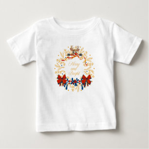 Camiseta Para Bebê Naughn Reindeer Christmas Peeking Dark Blue Dourad