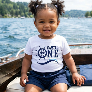 Camiseta Para Bebê Nauti One Náutico Aniversário de 1 ano Capacete de