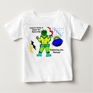 Camiseta Para Bebê Nave espacial do capitão Zacky Verde Robô Zippie