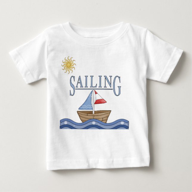 Camiseta Para Bebê Navegação - Barco De Velas Cuta Na Água (Frente)