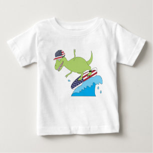 Camiseta Para Bebê Navegação no Dinossauro da Bandeira Americana