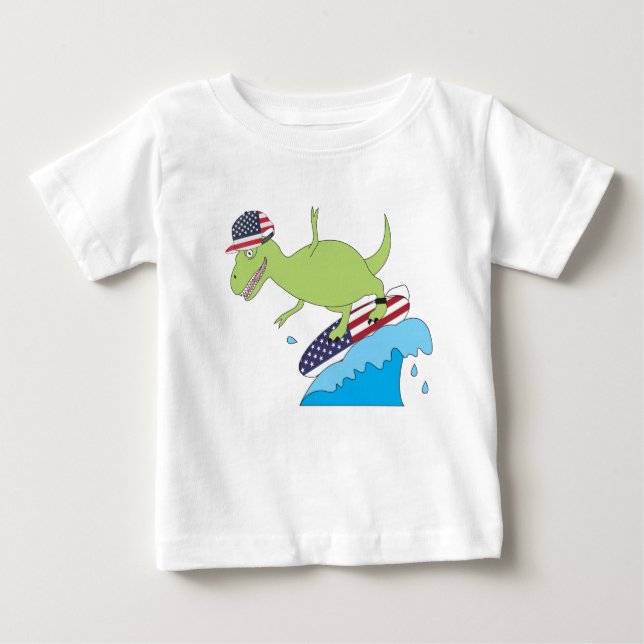 Camiseta Para Bebê Navegação no Dinossauro da Bandeira Americana (Frente)