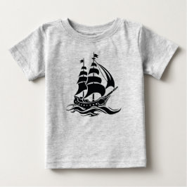 Camiseta Para Bebê Navio à Vela Sombrio – Ilustração Oceânica Vintage