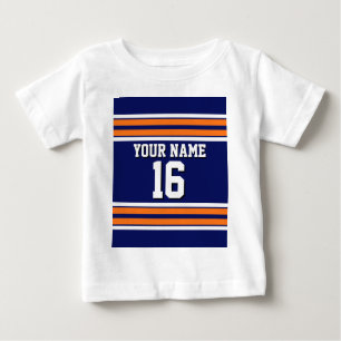 Camiseta Para Bebê Navy Blue with Orange White Stripes Team Jersey