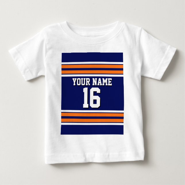Camiseta Para Bebê Navy Blue with Orange White Stripes Team Jersey (Frente)