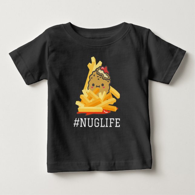 Camiseta Para Bebê Negra #Nuglife Galinha Nugget e Fries (Frente)