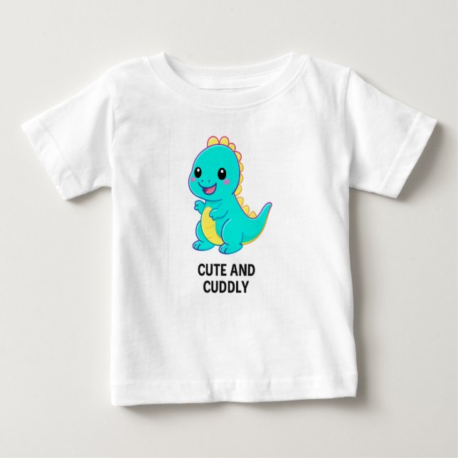 Camiseta Para Bebê Neon Dino Kawaii – Cute and Cuddly (Frente)