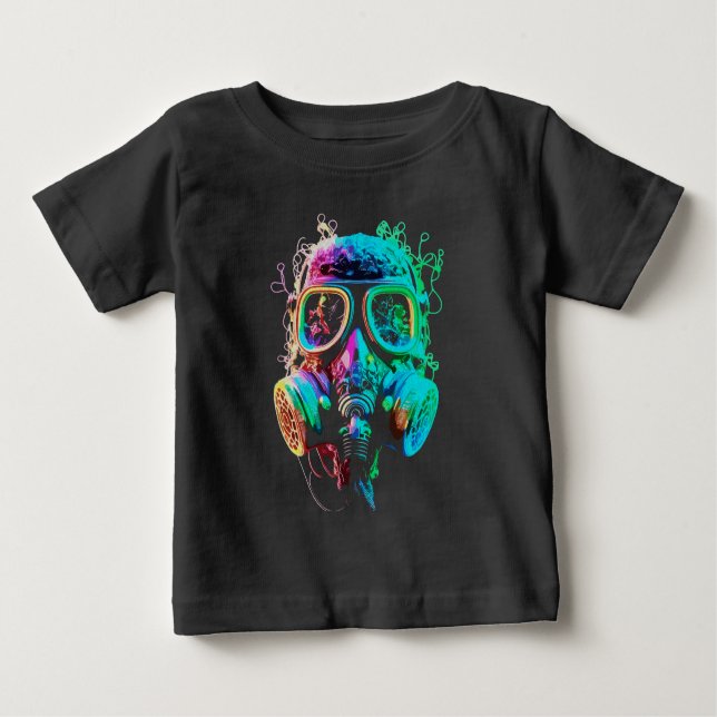 Camiseta Para Bebê Neon Gas Mask: Vibrant Chaos Art (Frente)