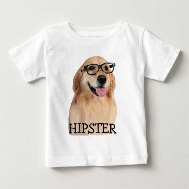 Camiseta Para Bebê Nerd do hipster do golden retriever (Frente)