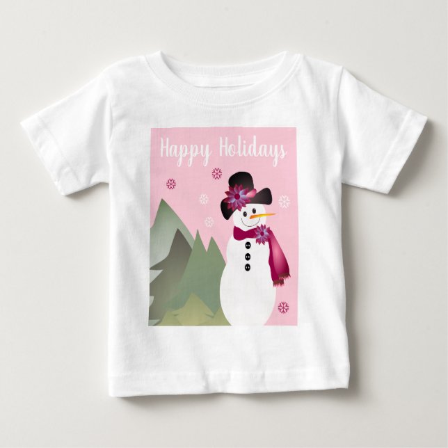 Camiseta Para Bebê Neve Adorável Com Rosa (Frente)