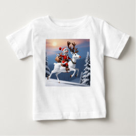 Camiseta Para Bebê Neve cavalgando uma rena design de Natal bonito