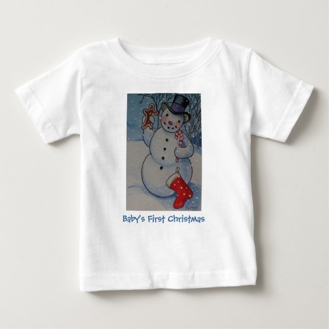 Camiseta Para Bebê Neve do Primeiro Natal do Bebê (Frente)
