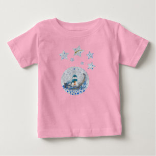 Camiseta Para Bebê Neve, estrelas azuis brilhantes, estrelas douradas