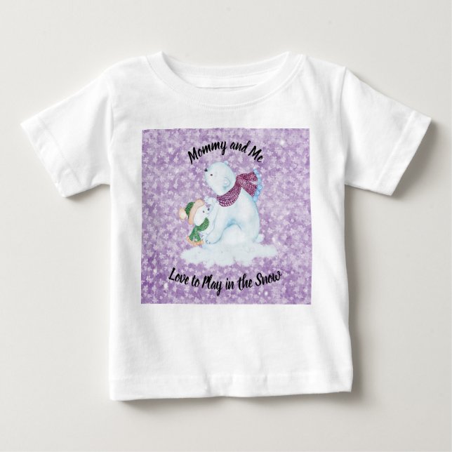 Camiseta Para Bebê Neve, Mãe e Bebê, Teto de Neve (Frente)