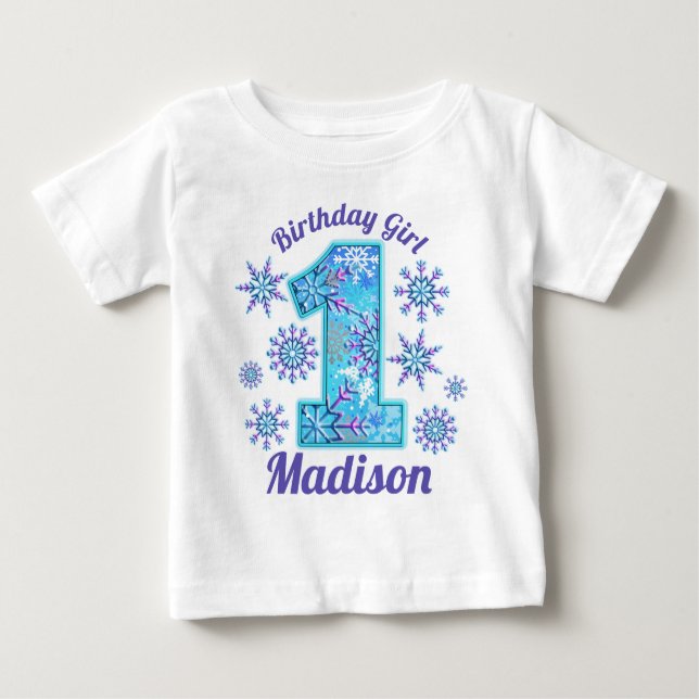 Camiseta Para Bebê Neve Primeiro Aniversário congelado (Frente)