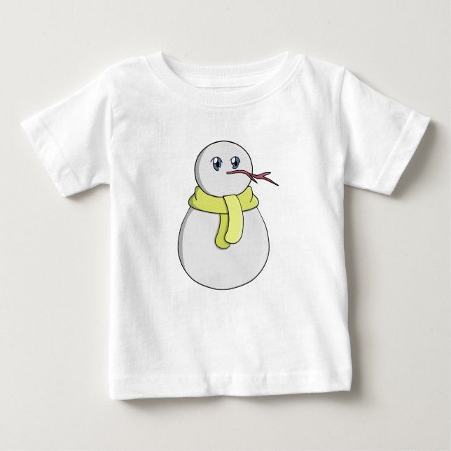 Camiseta Para Bebê Neve vestindo um cachecol amarelo (Frente)