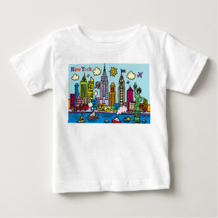 Camiseta Para Bebê New York Cartoon Sighsee Building