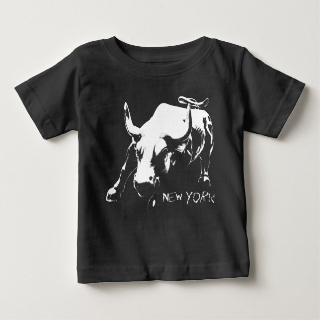 Camiseta Para Bebê New York Souvenir Baby Organic Shirt Bull Estátua (Frente)