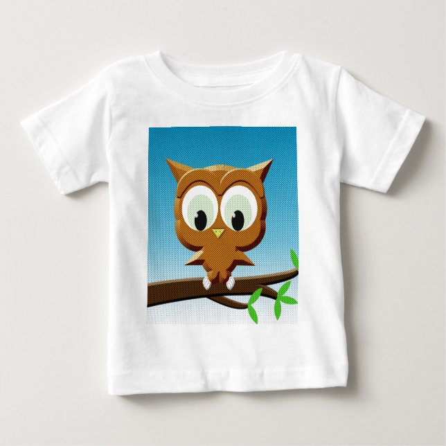 Camiseta Para Bebê Newsprint Cartoon Owl (Frente)