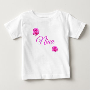 Camiseta Para Bebê Nina, Nome Com Rosas Rosa