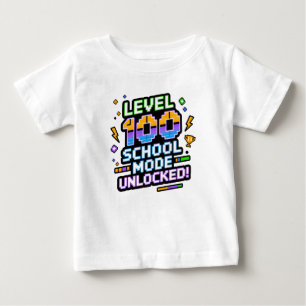 Camiseta Para Bebê Nível 100 Modo Escola Desbloqueado 100º Dia de Esc