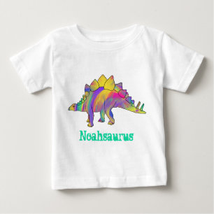 Camiseta Para Bebê Noah saurus Arte Colorida do Estegossauro Dinossau