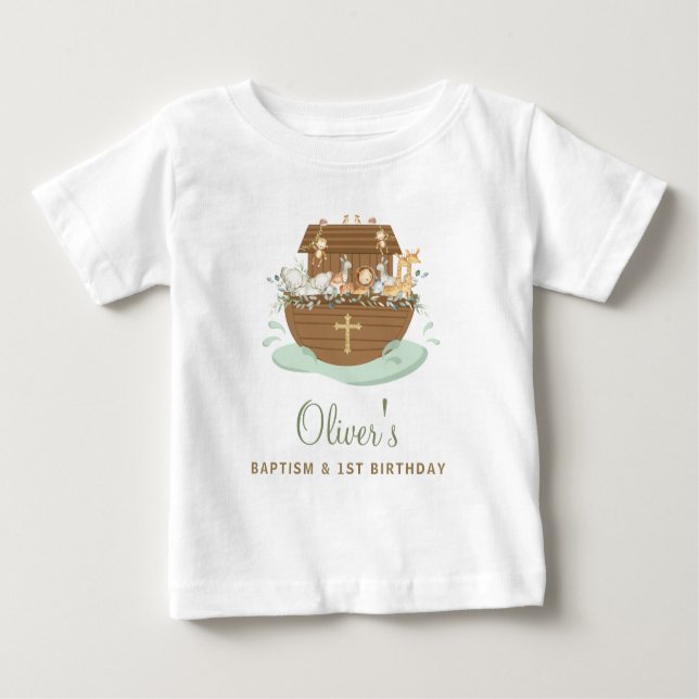 Camiseta Para Bebê Noah's Ark Baptism Christening Party (Festa primei (Frente)