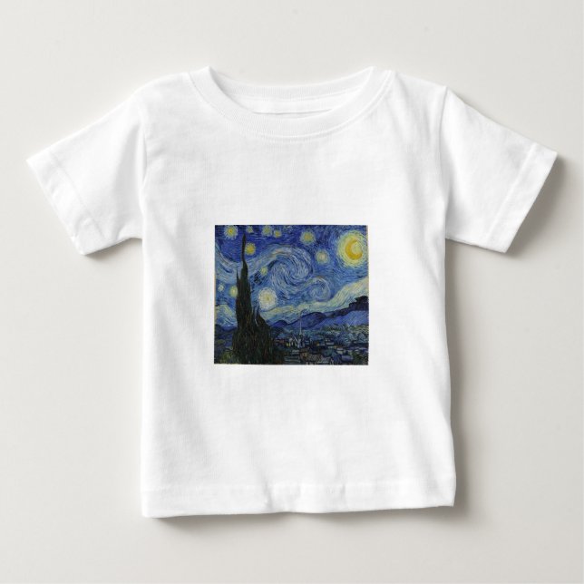 Camiseta Para Bebê Noite Estrelada de Van Gogh (Frente)