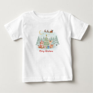 Camiseta Para Bebê Noite Mágica de Natal na Floresta de Inverno