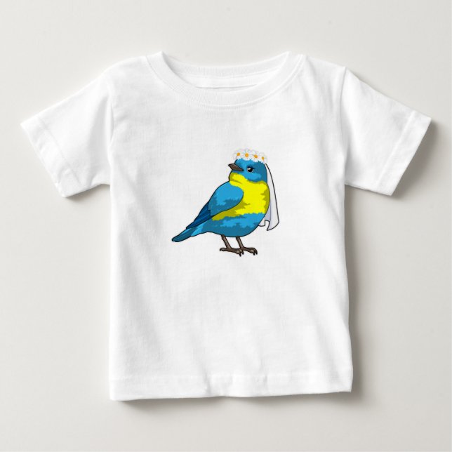 Camiseta Para Bebê Noiva Pássaro com Coroa de Flores (Frente)