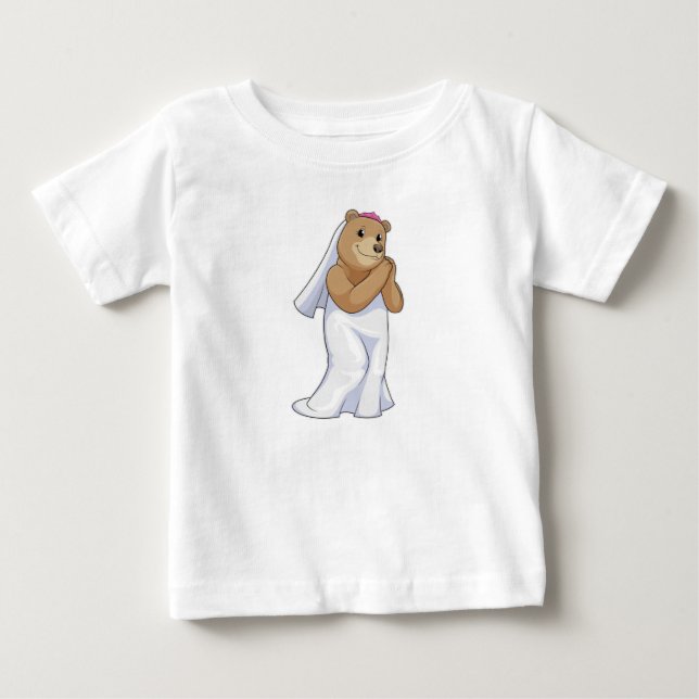Camiseta Para Bebê Noiva Urso com Véu (Frente)