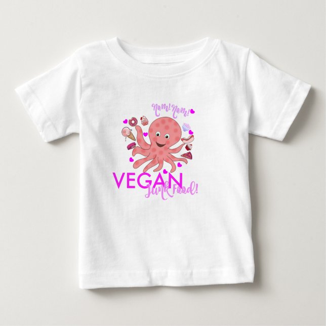 Camiseta Para Bebê NOM NOM VEGAN JUNK COMIDA badejo T (Frente)