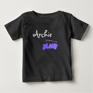 Camiseta Para Bebê Nome Archie Com Caminhão de Bombeiros de Faísca Az