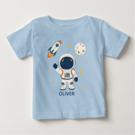 Camiseta Para Bebê Nome Aventura Espacial Lua Foguete Astronauta Fofo