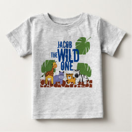 Camiseta Para Bebê Nome azul Safari WILD ONE Primeiro Aniversário