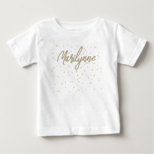 Camiseta Para Bebê Nome com Brilho Dourado para Aniversário de Crianç