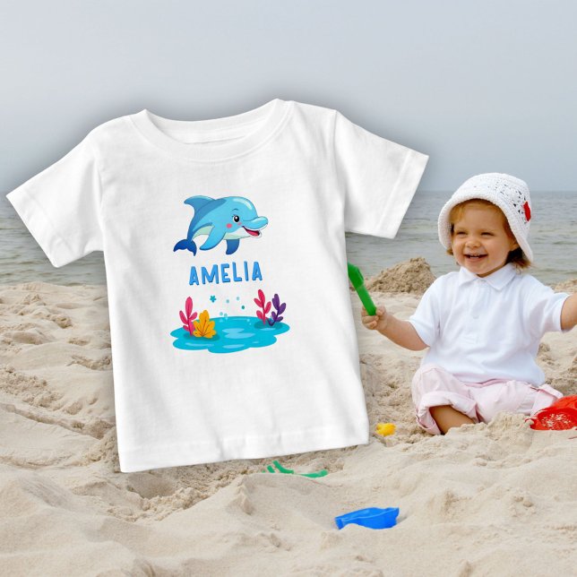Camiseta Para Bebê Nome de Animais Marinhos Golfinho Fofo (Criador carregado)