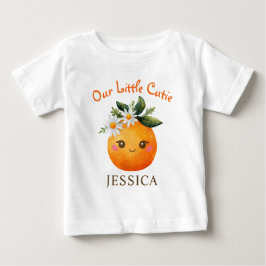 Camiseta Para Bebê Nome de Bebê Fruta Laranja Aquarela Little Cutie